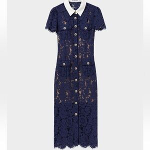 New Self-Portrait Navy Lace Midi Dress